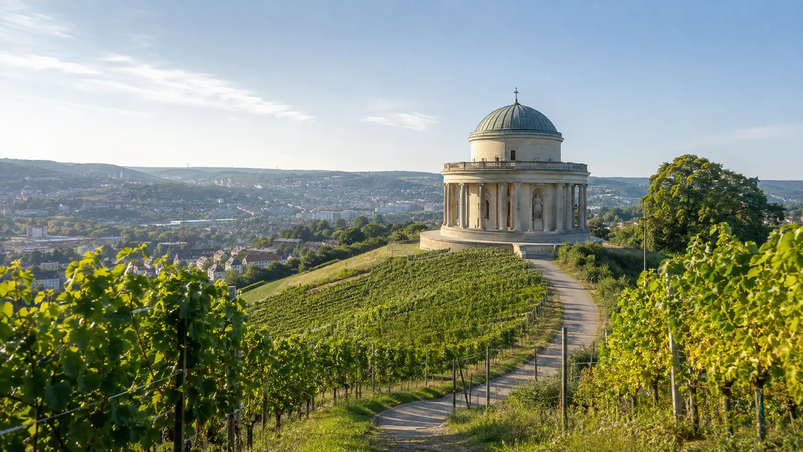 โบสถ์อนุสรณ์ Grabkapelle บนเนิน Württemberg ท่ามกลางแถวไร่องุ่นเมืองสตุ๊ตการ์ท