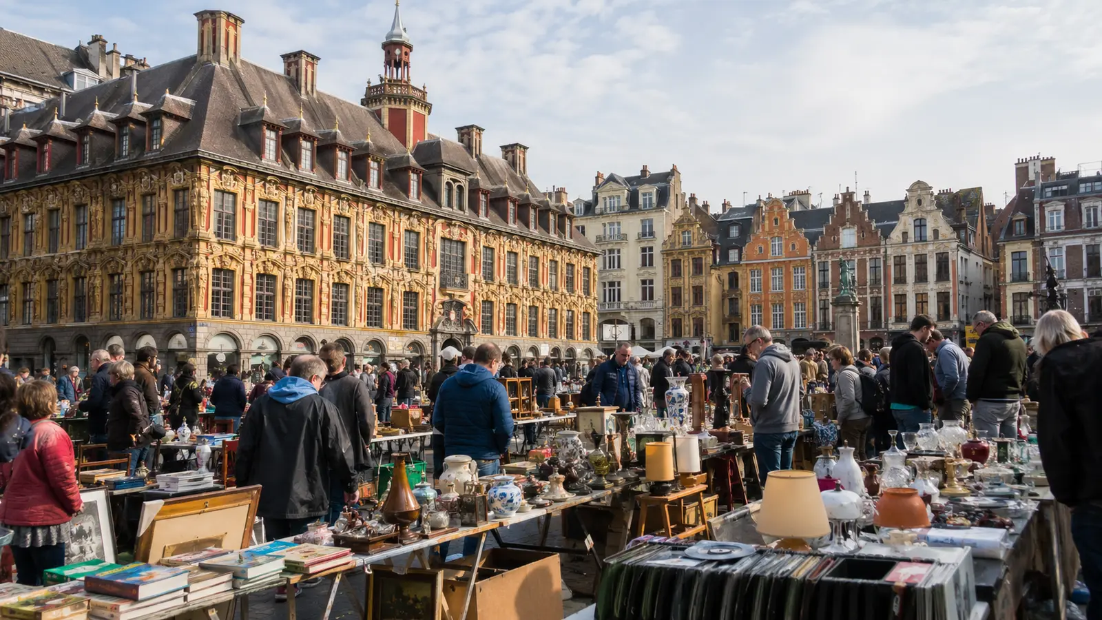 บรรยากาศตลาดของเก่า Braderie de Lille บริเวณ Grand’Place เมืองลีลล์