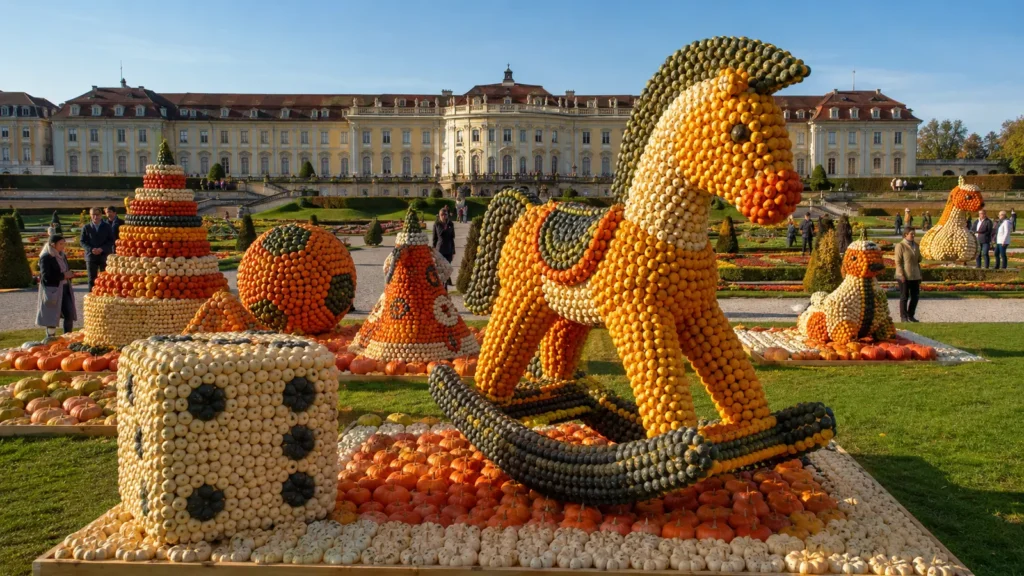 ประติมากรรมฟักทองในนิทรรศการ Ludwigsburg Pumpkin Festival ที่สวน Blühendes Barock