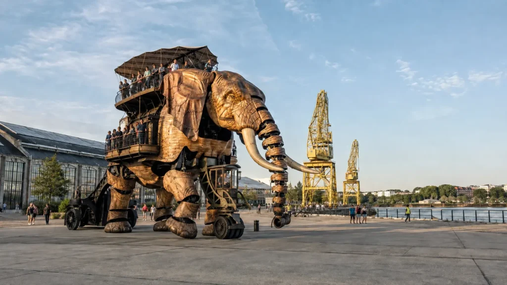 ช้างจักรกล Grand Éléphant ที่ Les Machines de l’île เมืองน็องต์ ประเทศฝรั่งเศส