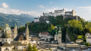 ป้อม Hohensalzburg เหนือย่านเมืองเก่าซาลซ์บูร์ก ประเทศออสเตรีย