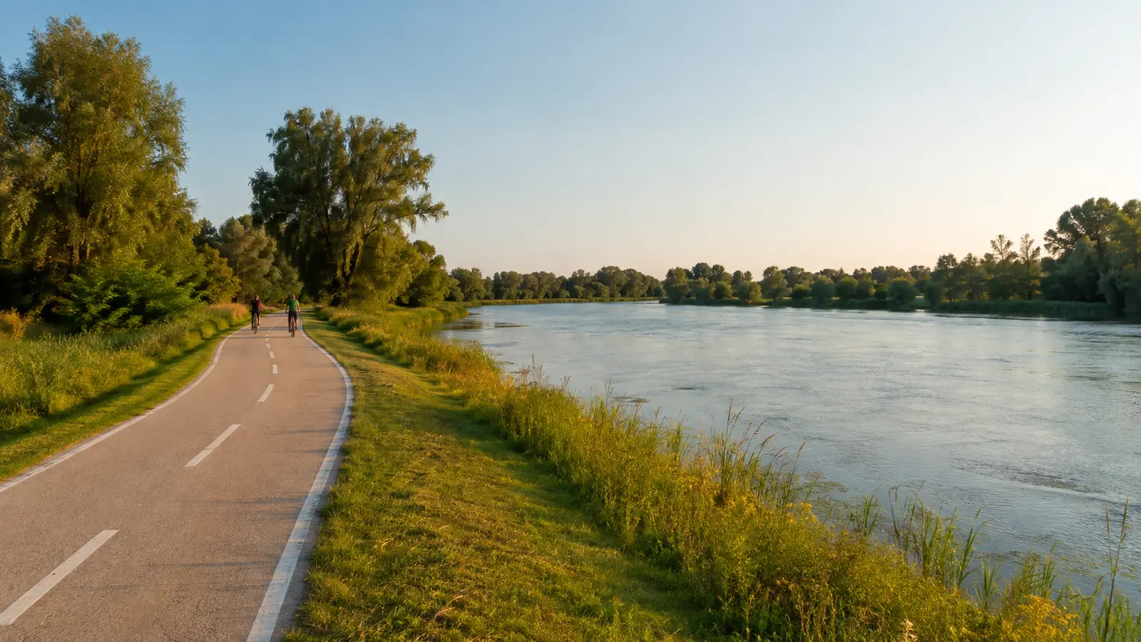 ทางปั่นจักรยานริมแม่น้ำ Drava ใกล้เมืองวาราชดิน