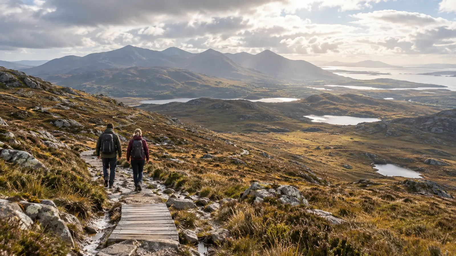 นักเดินทางบนเส้นทาง Diamond Hill ในอุทยานแห่งชาติ Connemara