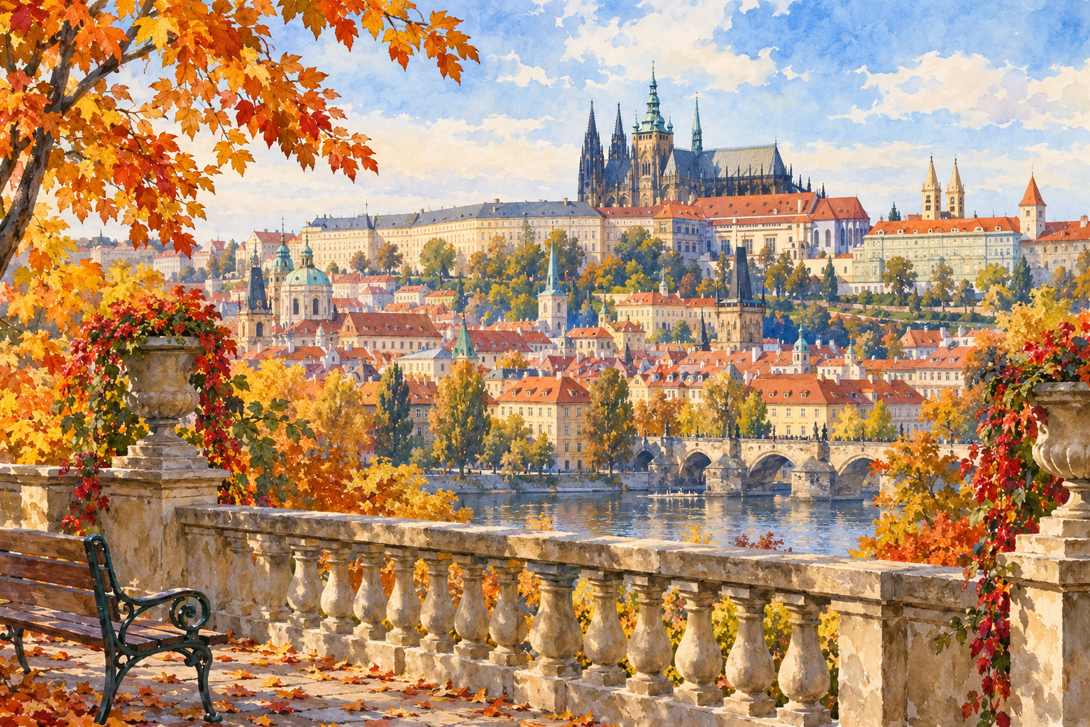 ภาพวาด AI ปราสาทปรากและมหาวิหารเซนต์วิตัส