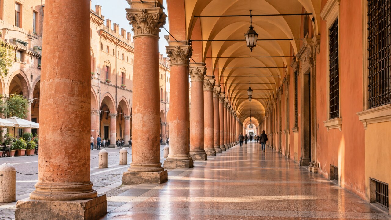 ภาพ AI จำลองทางเดินอาร์เคด Porticoes of Bologna มรดกโลก