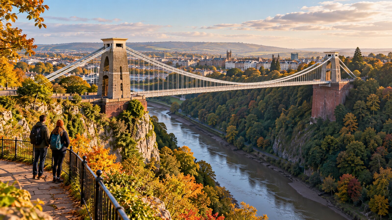 ภาพ AI เมืองบริสตอลและสะพาน Clifton Suspension Bridge เหนือช่องเขา Avon