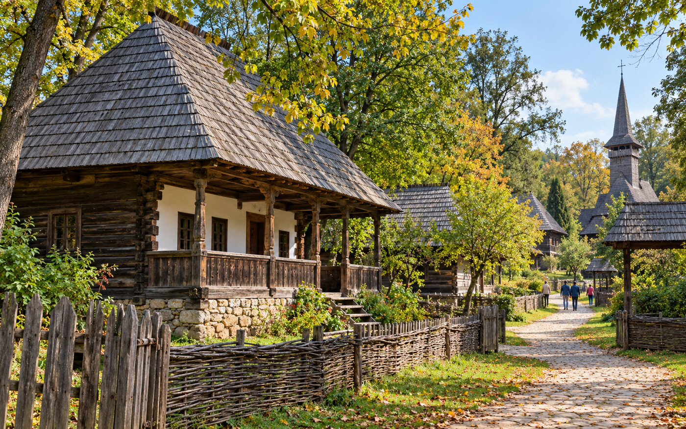 บ้านไม้โรมาเนียใน Dimitrie Gusti National Village Museum
