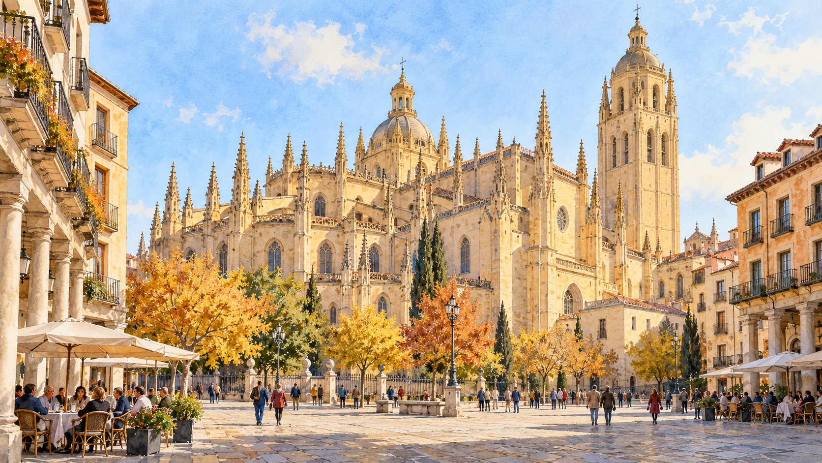 ภาพ AI แนวคิดมหาวิหารเซโกเวียและ Plaza Mayor