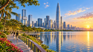 ภาพประกอบ AI ตีความวิว Shenzhen Talent Park และเส้นขอบฟ้าเมืองเซินเจิ้น