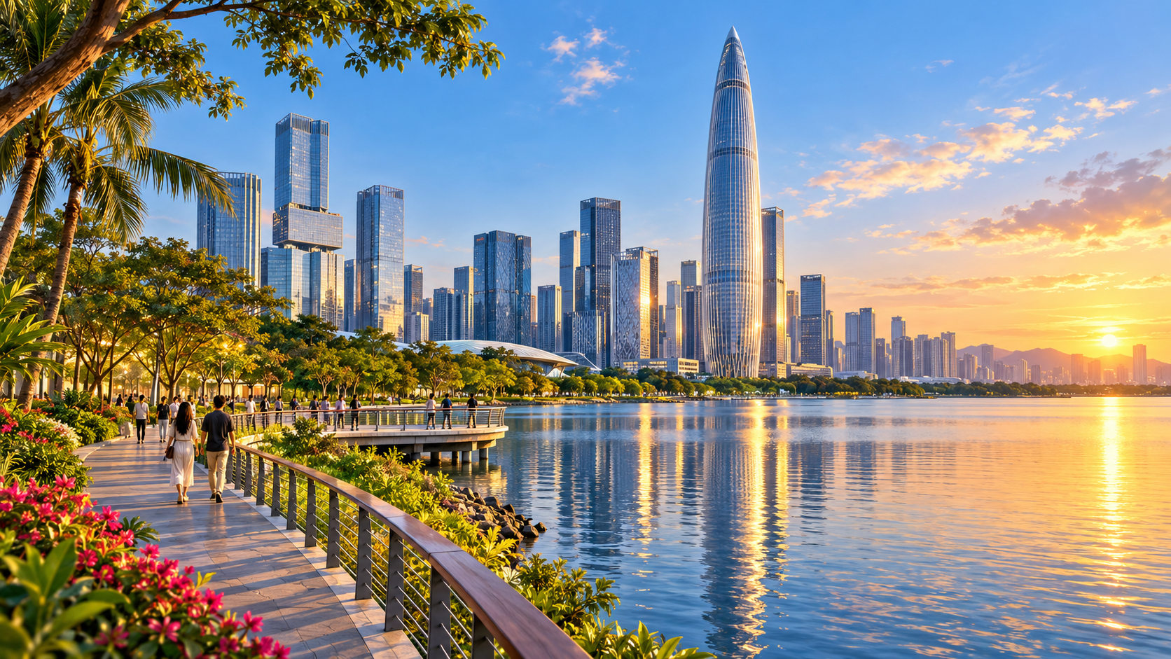 ภาพประกอบ AI ตีความวิว Shenzhen Talent Park และเส้นขอบฟ้าเมืองเซินเจิ้น