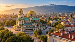 ภาพประกอบ AI มหาวิหาร Alexander Nevsky และภูเขา Vitosha ในโซเฟีย บัลแกเรีย