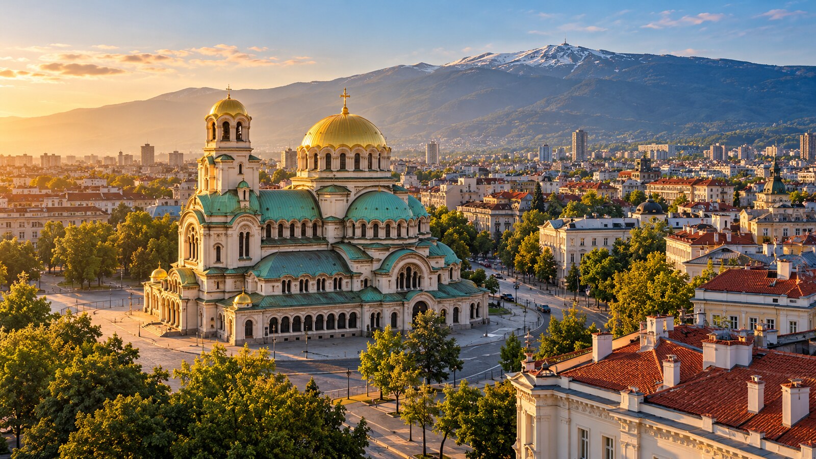 ภาพประกอบ AI มหาวิหาร Alexander Nevsky และภูเขา Vitosha ในโซเฟีย บัลแกเรีย
