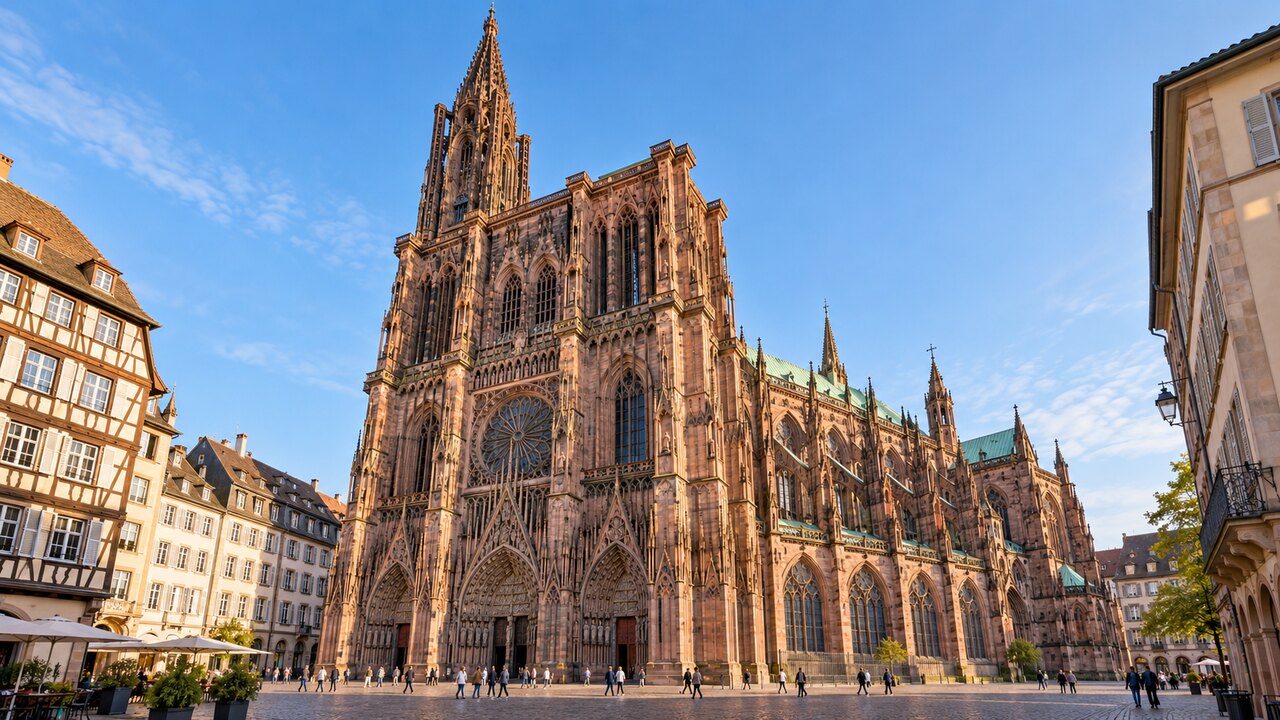 มหาวิหาร Notre-Dame de Strasbourg สถาปัตยกรรมกอทิกหินทรายสีชมพู